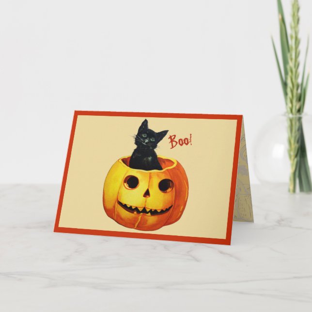Carte De Remerciements Chat en Citrouille (Devant)