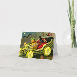 Carte De Remerciements Chat et sorcière vintage d'Halloween noir