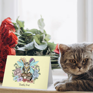 Carte De Remerciements Chat féerique tabby pastel fantaisiste floral
