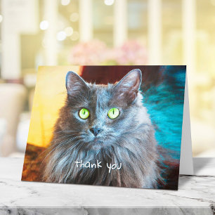 Carte De Remerciements Chat gris mignon simple typographie manuscrite dou