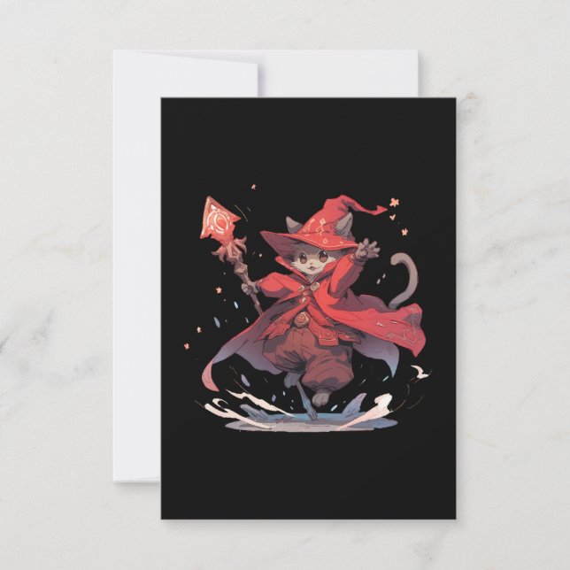 Carte De Remerciements Chat Mage Rouge mûre (Devant)