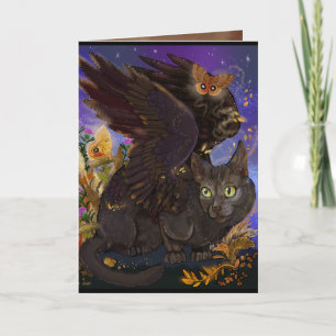 Carte De Remerciements Chat magique de l'automne du corbeau