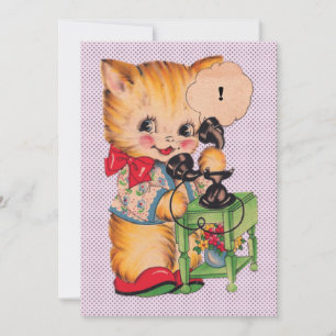 Carte De Remerciements Chat mignon Kitsch Kawaii avec impression de télép