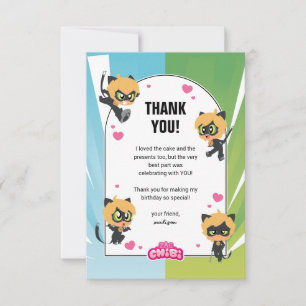 Carte De Remerciements Chat Miraculeux Noir Chibi Anniversaire