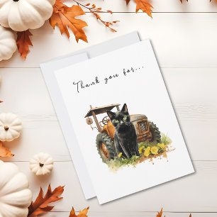 Carte De Remerciements Chat Noir Automne Avec Tracteur