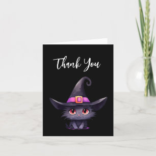 Carte De Remerciements Chat noir mignon portant un Casquette de sorcière