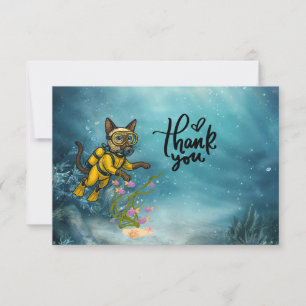 Carte De Remerciements Chat plongeur en scaphandre plongeant sous la mer