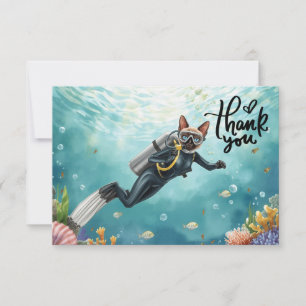 Carte De Remerciements Chat plongeur plongeant sous la mer