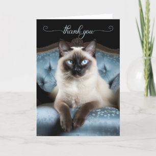Carte De Remerciements Chat siamois sur une chaise bleue