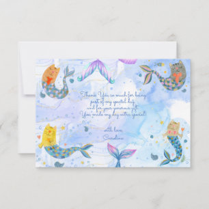 Carte De Remerciements Chat sirène Purrmaid aquarelle fille anniversaire