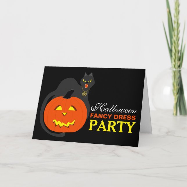 Carte De Remerciements Chat sur Citrouille Halloween Fancy Dress Party In (Devant)