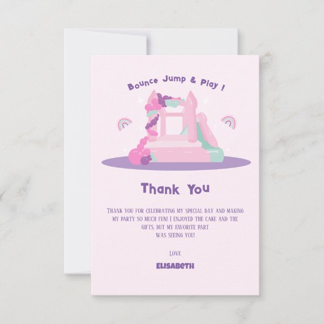Carte De Remerciements Château de Maison de Bounce Rose Anniversaire (Devant)