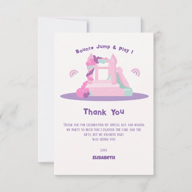 Carte De Remerciements Château de Maison de Bounce Rose Anniversaire (Devant)