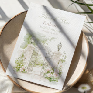Carte De Remerciements Château français élégant Jardin de mariage pastel 