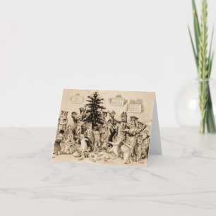 Carte De Remerciements Chats décorant l'arbre de Noël par Louis Wain
