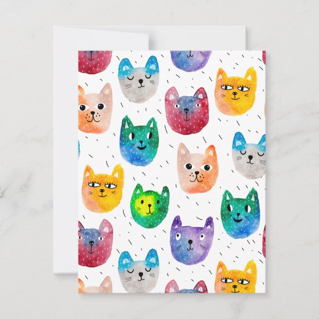 Carte De Remerciements Chats et amis à l'aquarelle (Devant)