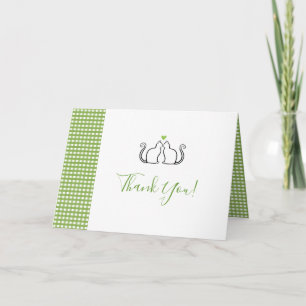 Carte De Remerciements Chats romantiques en amour Coeur vert En vichy Mar