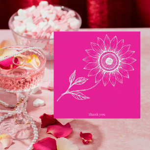 Carte De Remerciements Chaud rose Personnalisé Carré Sunflower Outline