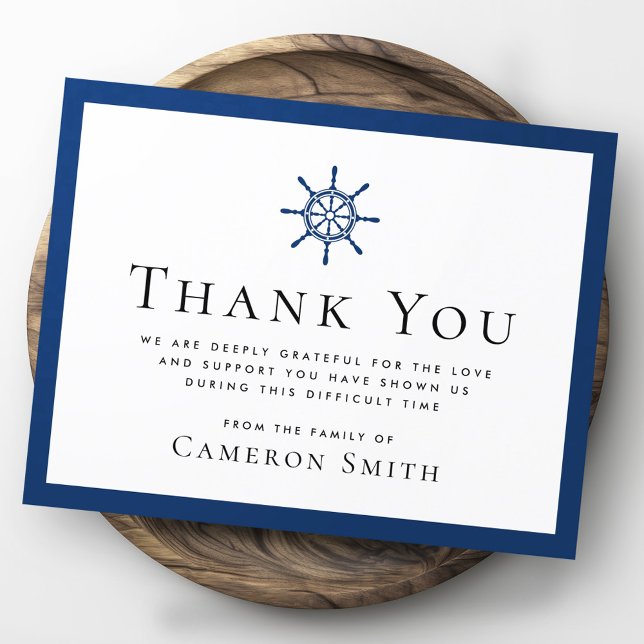 Carte De Remerciements Chauffe funéraire du navire nautique (Nautical ship´s wheel helm funeral sympathy thank you card)