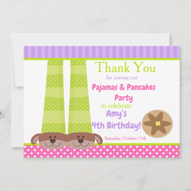 Carte De Remerciements Chaussons de chien Pyjamas & Pancakes Fête d'anniv (Devant)