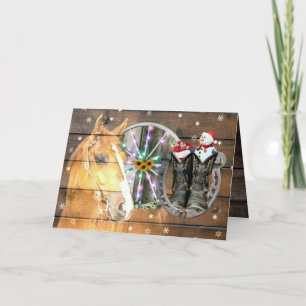 Carte De Remerciements Chaussure de Noël Wagon Roue Boots de cow-boy Hors