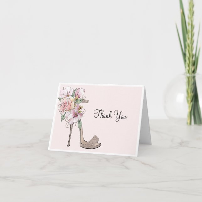 Carte De Remerciements Chaussure Stiletto Florale Glamour (Devant)