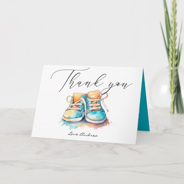 Carte De Remerciements Chaussures pour bébés | Baby shower Blue Boy (Devant)