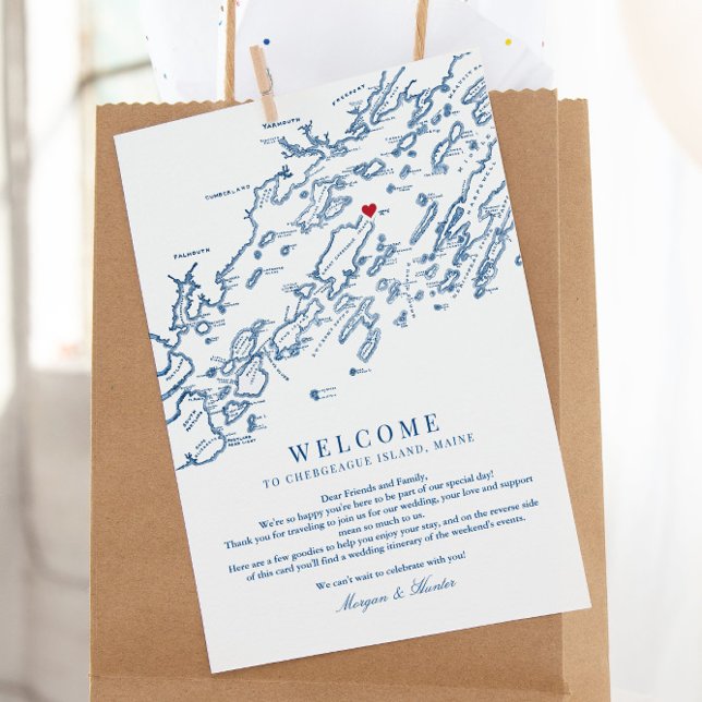 Carte De Remerciements Chebeague Island Maine Mariage Bienvenue Itinérair (This Chebeague Island Maine wedding welcome letter is perfect for your wedding weekend events)