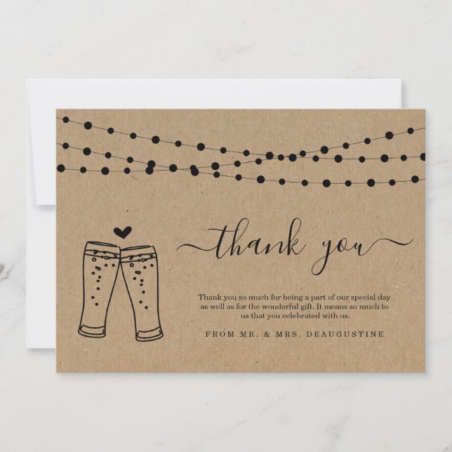 Carte De Remerciements Cheers & Beers Toast & String Lights (Devant)