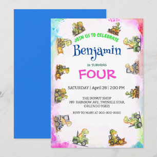 Carte De Remerciements Cher Dinosaure tracteur Rainbow B2S School Anniver