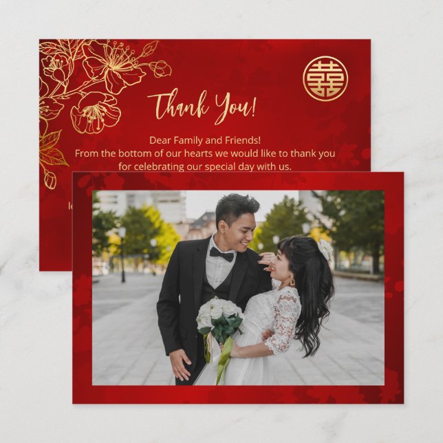 Carte De Remerciements Cherry Blossom Photo Mariage chinois (Devant / Derrière)