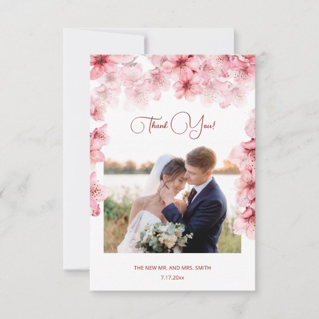 Carte De Remerciements Cherry Blossom Photo Wedding Thank You Card (Devant)