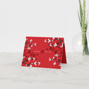Carte De Remerciements Cherry Blossoms & Double Bonheur Mariage chinois