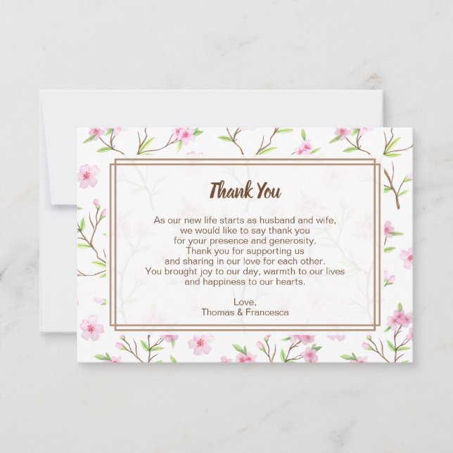 Carte De Remerciements Cherry Blossoms Mariage aquarelle (Devant)