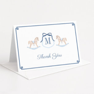 Carte De Remerciements Cheval à Bascule Prépa Monogrammé Baby Shower