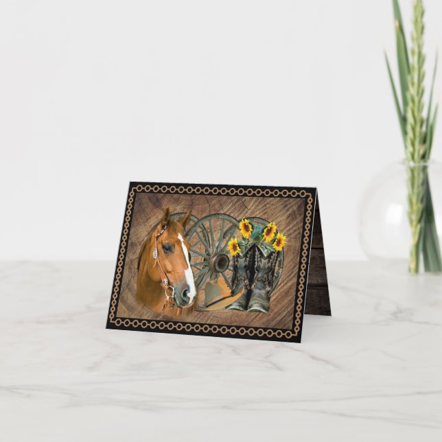 Carte De Remerciements Cheval Boots Cowboy Boots Cowboy Casquette Wagon W (Devant)