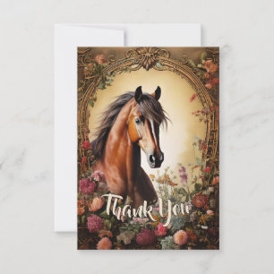Carte De Remerciements Cheval de la baie et Fleurs sauvages