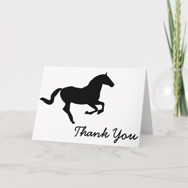 Carte De Remerciements Cheval en silhouette de noir de Galop (Devant)
