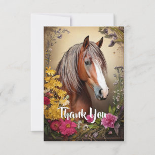 Carte De Remerciements Cheval et Fleurs