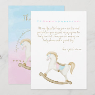 Carte De Remerciements Cheval Rocher bleu rose Baby shower neutre pour le