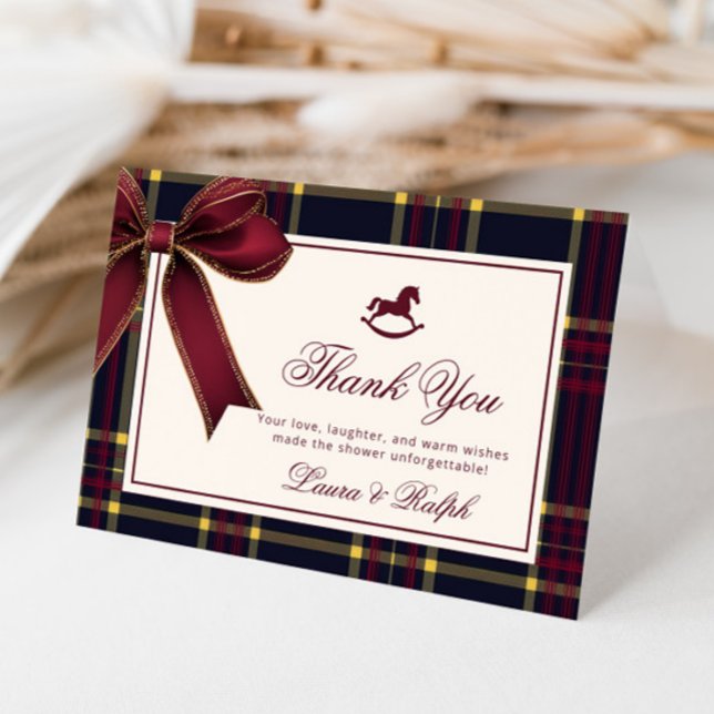 Carte De Remerciements Cheval Rocheux Hiver Bourgogne Baby shower Plaid (Créateur téléchargé)