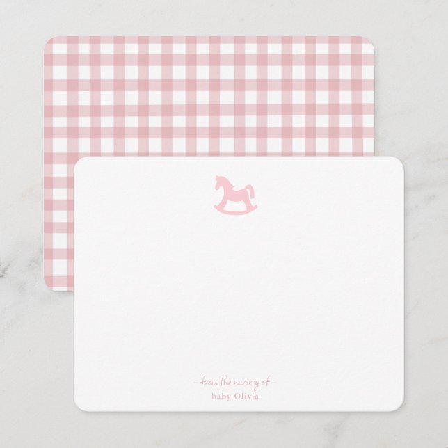 Carte De Remerciements Cheval rose rocher Baby Girl Nursery (Devant / Derrière)