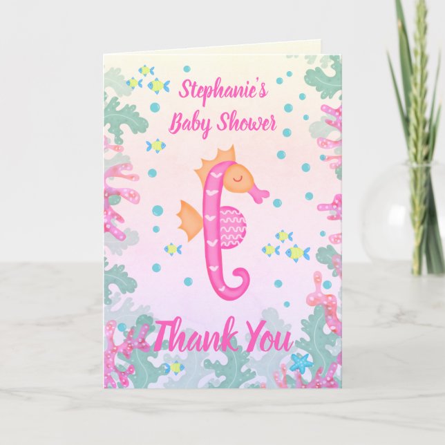 Carte De Remerciements Cheval Sous Le Baby shower De Mer (Devant)