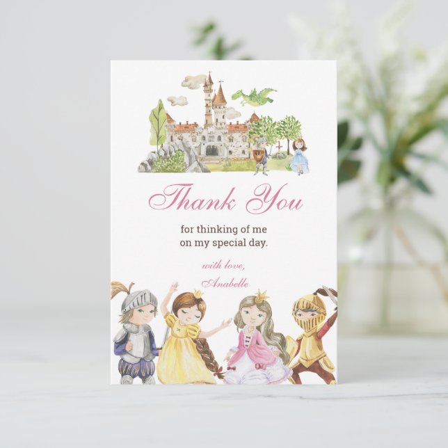 Carte De Remerciements Chevalier et princesse Anniversaire (Debout devant)