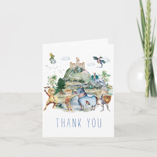 Carte De Remerciements Chevaliers et Dragons | Anniversaire médiéval roya (Devant)