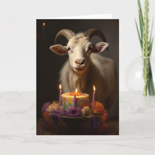 Carte De Remerciements Chèvre avec un gâteau d'anniversaire