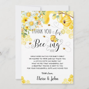 Carte De Remerciements Chic Bees Bee Yellow Ivory Floral Baby shower  