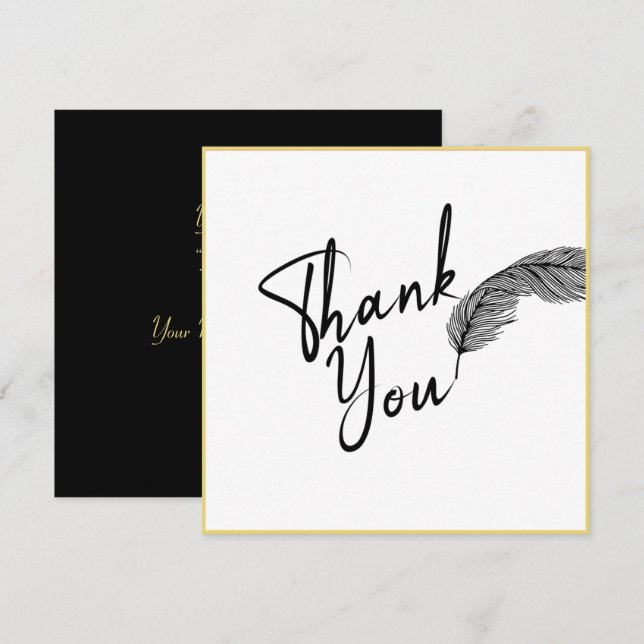 Carte De Remerciements Chic Blanc simple Or et noir (Devant / Derrière)