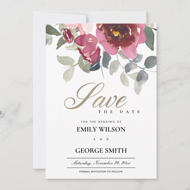 CARTE DE REMERCIEMENTS CHIC BLUSH BURGUNDY ROSE FLORAL ENREGISTRER LA CAR (Devant)