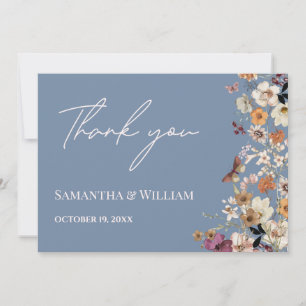 Carte De Remerciements Chic Boho Fleur sauvage Rustic Periwinkle Mariage